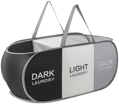 Collapsible Laundry Baskets with 3 Compartments, Black + Grey + Begie by TECHMILLY