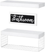 QEEIG ‎Bathroom Shelves Over Toilet - Paper Storage Wall Mounted Farmhouse Decor Decorations Aesthetic Décor Sign Small Floating Shelf 2+1 Set 16 inch, White (020WW) - Image 6