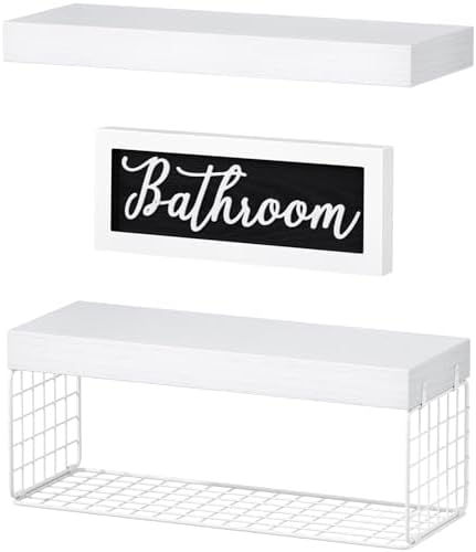 QEEIG ‎Bathroom Shelves Over Toilet - Paper Storage Wall Mounted Farmhouse Decor Decorations Aesthetic Décor Sign Small Floating Shelf 2+1 Set 16 inch, White (020WW) - Image 6