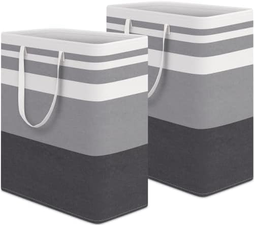 HomeHacks 2 Pack Large Laundry Baskets, Laundry Hampers Bags (Grey 100Lx2) | Waterproof, Freestanding, Collapsible Clothes Hamper with Reinforced Handles in Laundry Room, Dorm, Bathroom, Bedroom by HomeHacks