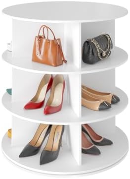 SpaceAid 3 Tier Rotating Shoe Rack Tower, Spinning Shoe Display Lazy Susan, Revolving 360 Shoe Rack Storage Round Carousel, Vertical Handbag Rotate Shoes Closet Organization (3-Tier White) by SpaceAid