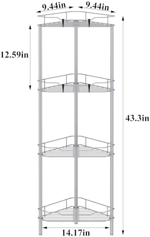 HuggieGems Metal Floor Standing Corner Shower Caddy, Silver, 4 Tier - Image 7