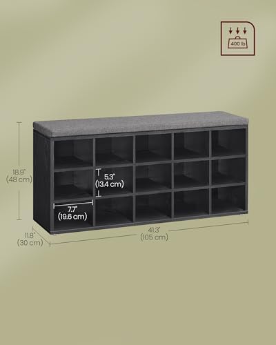 VASAGLE Shoe Bench with Cushion, 15 Compartments, 11.8 x 41.3 x 18.9 Inches - Image 2