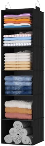 Lifewit Hanging Closet Organizer and Storage for Clothes 6 Tier | Portable, Foldable, Fabric, Top of Shelves with 2 Sturdy Hooks, Clothing Organization for Wardrobe, Dorm, Bedroom, Black by Lifewit