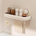 CICUFY Shower Caddy Suction Cup, 1 Pack No Drilling Corner Shower Shelves, Rust Proof Bathroom Storage Organizer, Shower Corner Caddy with Removable Hooks and Towel Bar, Square, Cream by CICUFYOfficial