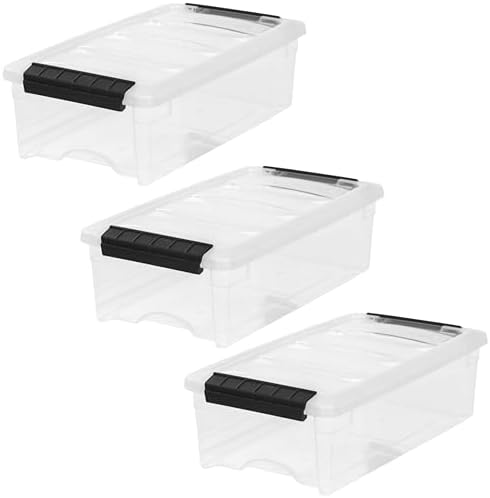 IRIS USA 3-Pack 6 Quart Storage Bins with Lids, Clear/Black by IRISUSA