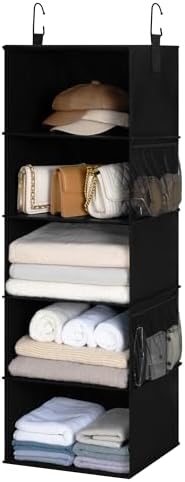 StorageWorks Hanging Closet Organizer for Small Closets, 5 Shelf | Add More Storage to Small Closets with 5 Reinforced Shelves, Perfect for Bedroom, Dorm and RV, Black by StorageWorks
