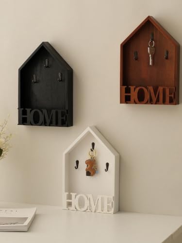 Key Holder Wall Mount, Pine Wood Key Hanger & Mail and Key Organizer for Wall, Decor Plate Hangers for Wall, Multifunctional Home Decor Entryway Key Holder with Shelf for Key & Plant Storage (White) - Image 7