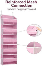 ULG 1 Pack Over Door Organizer with 5 Large Pockets 10 Mesh Side Pockets, 44 lbs Weight Capacity Hanging Storage Organizer with Clear Window Kids Toys, Shoes, Diapers, Pink - Image 5