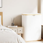 SpaceAid Double Laundry Hamper 2 Section with Lid and Removable Laundry Bags, 160L Clothes Basket with Bamboo Handles, Large Collapsible Hamper for Bedroom, Bathroom, Dorm, Laundry Room - White - Image 6
