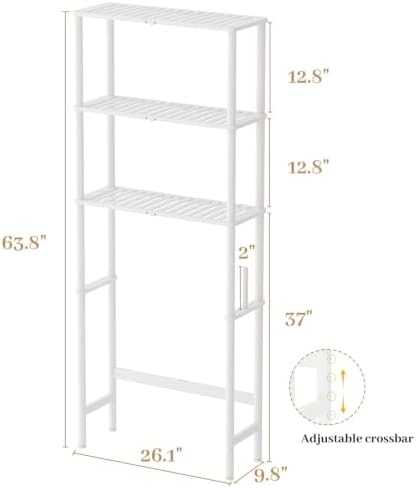 Over The Toilet Storage, Freestanding 3-Tier Bamboo Bathroom Shelves, Above Toilet Organizer for Home Washroom, Bathroom Decor (White) - Image 2