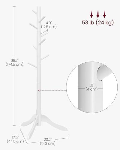 VASAGLE Solid Wood Coat Rack, Free Standing Tree-Shaped Coat Rack with 8 Hooks, 3 Height Options, for Clothes, Hats, Bags, Living Room, Bedroom, Home Office, Cloud White URCR01WT - Image 7