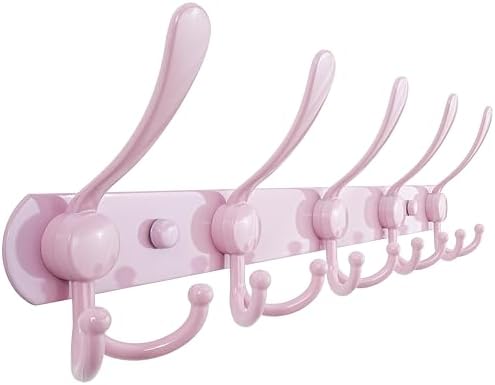 Dseap Coat Rack Wall Mounted - 5 Tri Hooks, Heavy Duty, Stainless Steel, Metal Coat Hook Rail for Coat Hat Towel Purse Robes Mudroom Bathroom Entryway, Pink by Dseap