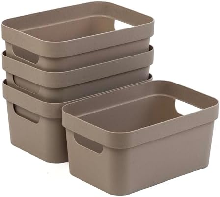 BINO | Plastic Storage Bins, 4 Liter - 4 Pack, Taupe | THE MODERN COLLECTION | Plastic Bins for Organization | Woven Storage Baskets for Organizing | Pantry Shelf Organizer Basket Container Bin - Image 5