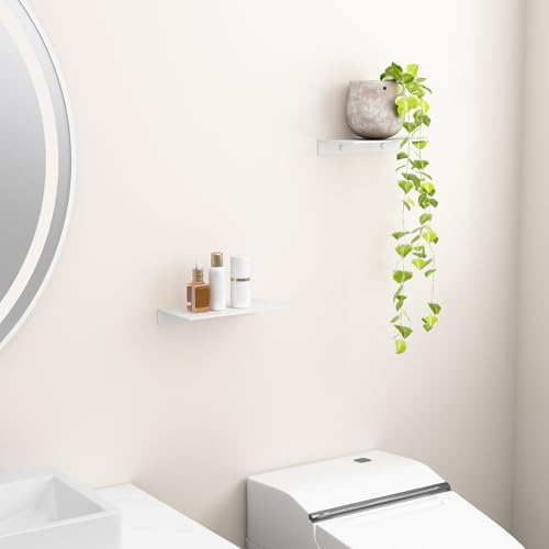 Danpoo 8 inch White Small Floating Shelves for Wall Organizer & Storage, Mini Display Shelves, Metal Wall Shelves for Bathroom, Living Room, Kitchen, Bedroom(2-Pack) - Image 5