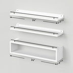 WOPITUES Floating Shelves for Wall 24 inch with Cube Shelf, Wall Shelves with Metal Rail for Bathroom Decor, Bathroom Organizers and Storage, Over Toilet Shelves, Toilet Paper-White - Image 3