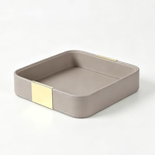 SANZIE Leather Tray Desktop Storage, Trinket Catchall Tray (Grey) by SANZIE