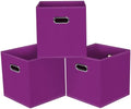 Black Foldable Storage Cubes Bins, Fabric Storage Box Cubes Organizer Baskets with Dual Handles for Home Organizer,Set of 3,(Purple) by HEAYEEG