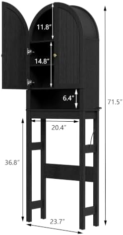 HMstone Over The Toilet Storage Cabinet, Arched Bathroom Organizer and Storage with Doors and Adjustable Shelf, Space-Saving Freestanding Bathroom Modern Storage Cabinet Over Toilet (Black) - Image 2