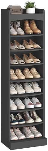 YATINEY 9-Tier Tall Shoe Rack, Wooden Shoe Storage Organizer, Narrow Shoe Cabinet with Removable Shelves for Small Spaces, Holds 18 Pairs of Shoes, for Entrance, Hallway, Black SS22BK by Yatiney