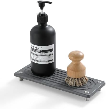 Razborci Water Absorbing Stone Sink Caddy Kitchen Sink Organizer Tray, Diatomite Bathroom Counter Tray, Faucet Drying Mat Coaster Soap Dish Rack Riser Dispenser Sponge Holder, Charcoal 10" x 4" by Razborci