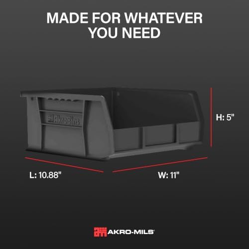 Akro-Mils 30235 AkroBins Plastic Storage Bins, 11"x11"x5", Black, 6-Pack - Image 4
