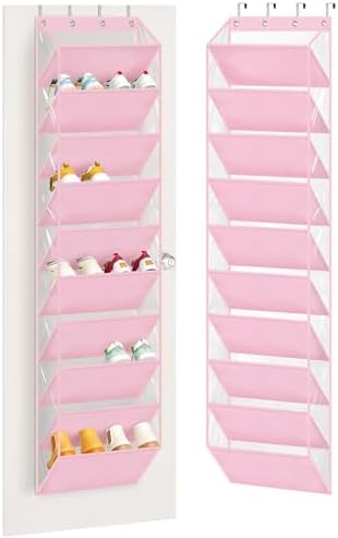 AOODA 10 Tier Clear Over the Door Shoe Organizer Storage, Deep Pockets Large Hanging Shoe Rack for Closet Door, Fit 20 Pairs Shoe Holder Hanger for Sneakers, Boots (Pink) by AOODA