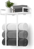 Towel Racks for Bathroom Wall Mounted, Xstydes Metal Towel Holder with Wooden Shelf for Folding Large Towels, Towel Storage for Small Bathroom Organizer Decor or RV Camping,White by XstydesDreamworks