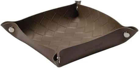 UnionBasic Small Valet Tray, Jewelry Tray for Rings Watches Earrings, Entryway Catchall Caddy for Coins Keys Change, Nightstand Bedside Valet Holder, Trays for Electronic Gadgets, Woven Tobacco Brown - Image 7