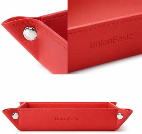 UnionBasic Small Valet Tray, Jewelry Tray for Rings Watches Earrings, Entryway Catchall Caddy for Coins Keys Change, Nightstand Bedside Valet Holder, Trays for Electronic Gadgets, Red - Image 3