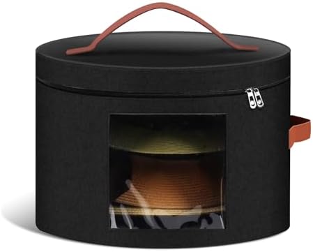 Samplife Hat Box,Hat Storage Box,Stackable Round Brim Hats Organizer Bag Container for Closet,Travel Hat Boxes for Women, Cowboy Hat Organizer, FoldableTravel Cap Boxes (02-Black, 16.5" D x 10.5" H) by Samplife