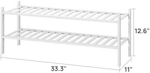 viewcare Long Shoe Rack for Entryway,Shoe Organizer for Hallway Closet, Bamboo Wood Shoe Racks for Indoor Outdoor (White, 2-Tier Long) - Image 2