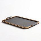 Metal Decorative Tray with Metal Frame Rectangular Catchall Tray with Handles Decorative Tabletop Organizer for Living Room, Dark Gray, Large 52 34 4 CM by Unknown