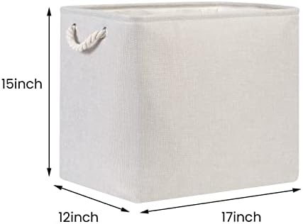Bidtakay Fabric Beige Baskets Extra Large Organization Baskets for Clothes Set of 2 Collapsible Storage Bins for Shelves Cabinet 17x12x15 In Organizing Bins for Bedroom Blankets Pillow Towels Storage - Image 5