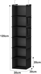 YOUDENOVA Hanging Closet Organizer and Storage, 6-Shelf, Black | Breathable Fabric, 2 Side Pockets, Clothes Organizer, Hanging Shelves, Closet Storage, College Dorm Room Essentials for Guys - Image 3