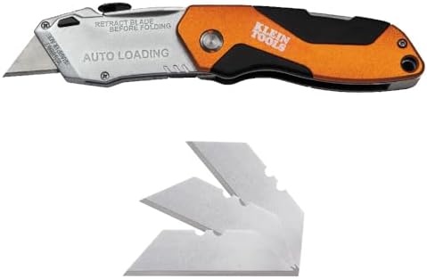 Klein Tools 44130 Utility Knife, Auto-Loading Folding Heavy Duty Retractable Box Cutter, Blade Storage, 3 Blades and Pocket Clip Included by Unknown