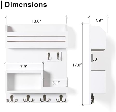 Key Holder for Wall, Wall Mounted Mail Organizer with 6 Metal Key Hooks, Key Racks for Home Entryway Decor, Luxury White - Image 5