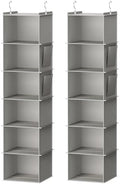Hanging Closet Organizer and Storage, 6-Shelf, 2 Packs, Light Grey | Breathable Fabric, 2 Side Pockets, Clothes Organizer, Hanging Shelves, Closet Storage, College Dorm Room Essentials for Guys by YOUDENOVA