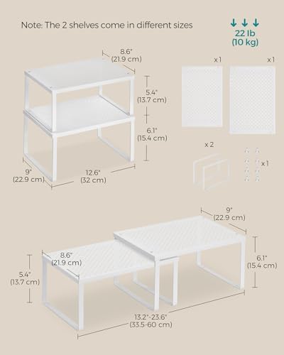 SONGMICS Set of 2 Metal Spice Racks, Stackable Expandable Shelf Risers - Image 2
