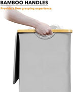 SpaceAid Laundry Hamper with Lid, 110L Large Tall Clothes Basket Bin with Bamboo Handles, Collapsible Laundry Hamper for Bedroom, Bathroom, Dorm, Laundry Room - Light Grey - Image 6