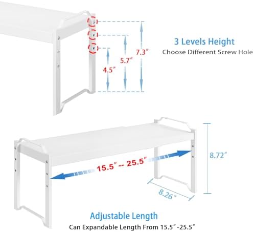 2 Pack Stackable Expandable Shelves For Kitchen Cabinet Countertop Storage, Adjustable Counter Cupboard Pantry Organizer Shelf Rack Stand, Length:25.5 Inch - Image 2