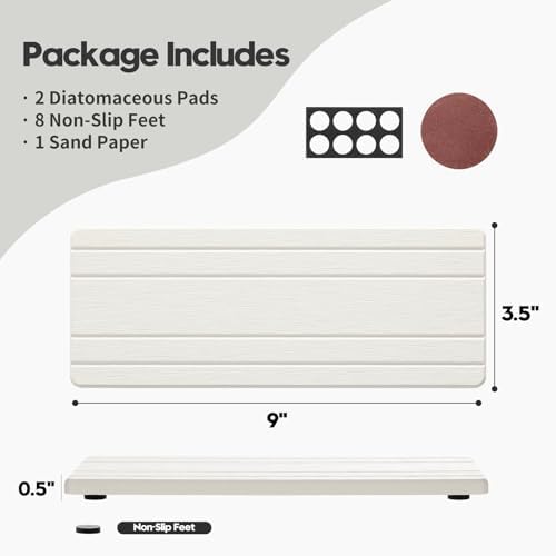 Razborci 2PCS Diatomite Quick Stone Drying Tray Mat for Bathroom & Kitchen Counter, Instant Dry Water Absorbent Drink Bar Coaster,Vanity Sink Caddy Organizer,Dish Soap Sponge Holder, White,9"x3.5" - Image 3