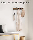 Optish Coat Rack Wall Mount, 16.5 Inches Wood Coat Hooks Wall Mount, Wall Coat Rack with 5 Hooks, Hat Rack Wall Hooks for Hanging Coat, Bag, Towel (2Pack, Brown) - Image 4