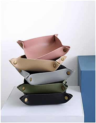 Valet Tray, Leather Tray, Small Catchall Tray, Foldable Jewelry Travel Organizer, Suitable for Travel, Storage, Nightstand, Home or Office (Black-S) - Image 7