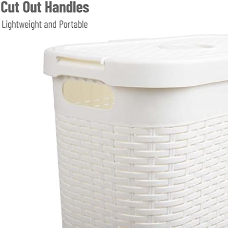 Mind Reader 40L Slim Laundry Hamper with Lid, Narrow Clothes Baskets, Set of 2, White - Image 4
