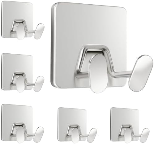 Adhesive Shower Hooks for Inside - Extra Sticky Razor Holder, Silver 6 Pack by susswiff