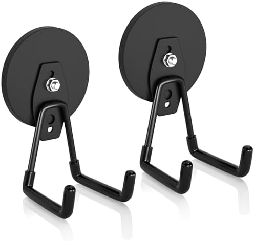 ENUODA Strong Magnetic Hooks Heavy Duty, 25lbs Magnet Tool Holder Garage Storage Hooks for Hanging Yard Tools Extension Cord Hose Power Tools Locker Container Outdoor Indoor, 2 Pack by ENUODA