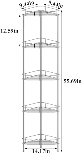 HuggieGems Metal Floor Standing Corner Shower Caddy, Gray, 5 Tier - Image 7