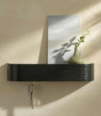 Kazai. Key Holder 'Toke' | Minimalist Key Hook Design from Berlin | Modern Key Holder Wall Mount with Wooden Shelf | Key Rack for Wall as Entryway Organizer | Oak, Black by KAZAI