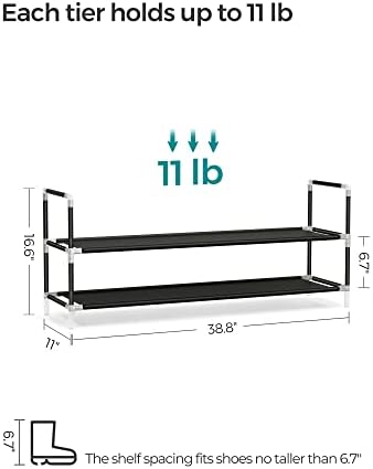 SONGMICS 2-Tier Shoe Rack, Shoe Storage for Hallway Closet, Slim and Space-Saving, Steel Frame, Non-Woven Fabric Shelves, Black ULSH052B01 (Pack of 6) - Image 3